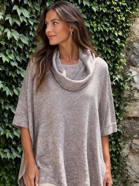 BAREFOOT DREAMS Taupe Cowl Neck Sweater, S/M